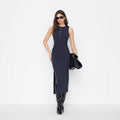 Sleeveless Buttoned Elegant Knitted Dress For Women