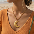 Double Layer Moon Face Pendant Necklace For Women, 18K Gold Plated Stainless Steel Snake Chain Choker, Celestial Boho Starry Jewelry Gift