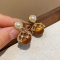 Women's 2026 Coffee Color Zircon Stud Earrings, Exquisite Versatile Elegant Shiny Rhinestone Light Luxury High-End Temperament Ear Jewelry