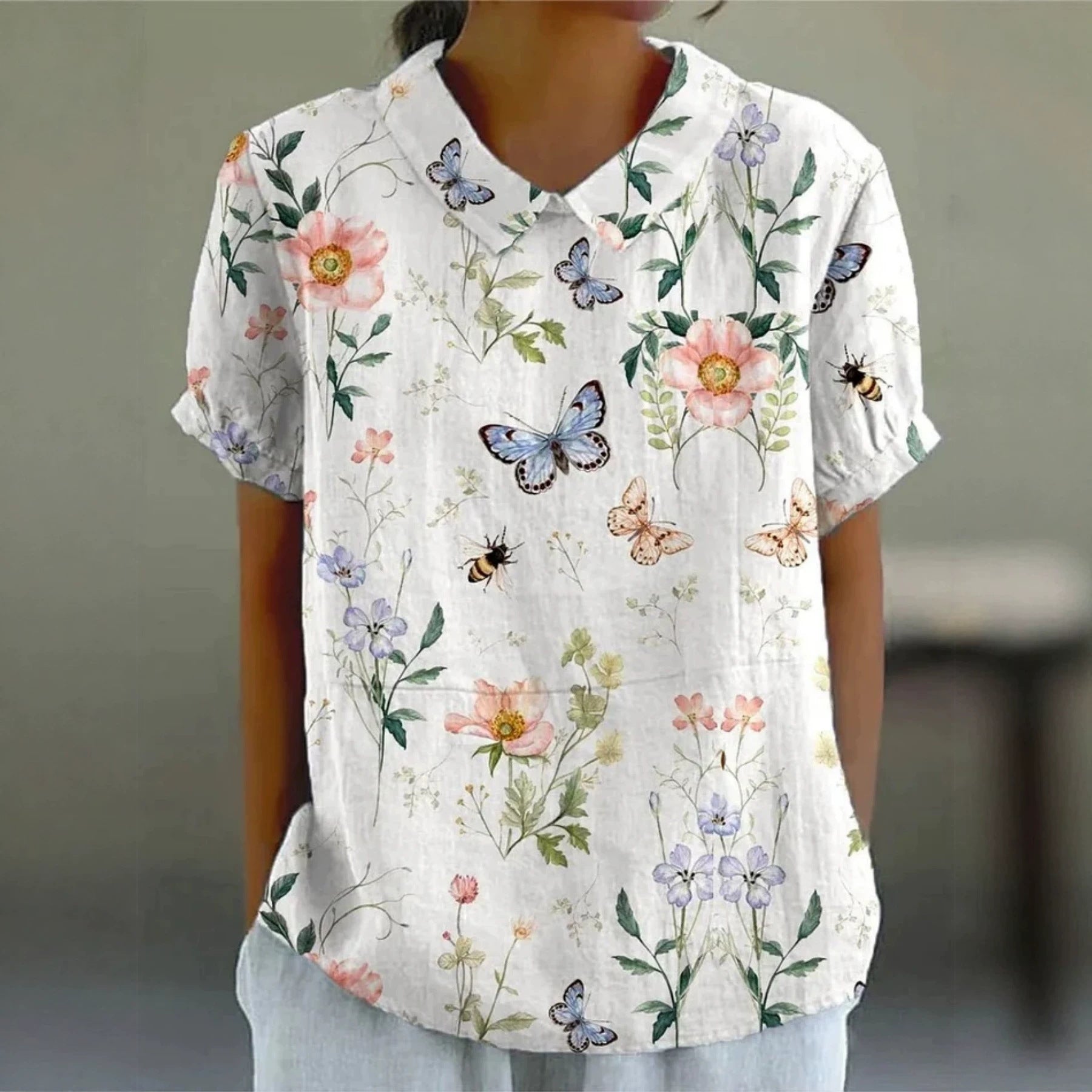 Round-neck Plain-colored Casual Short-sleeve T-shirt