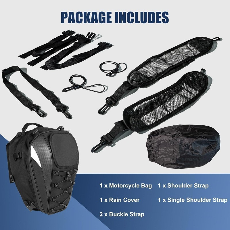 Motorcycle Rear Seat Tail Bag Motorbike Luggage Helmet Storage Backpack Grey
