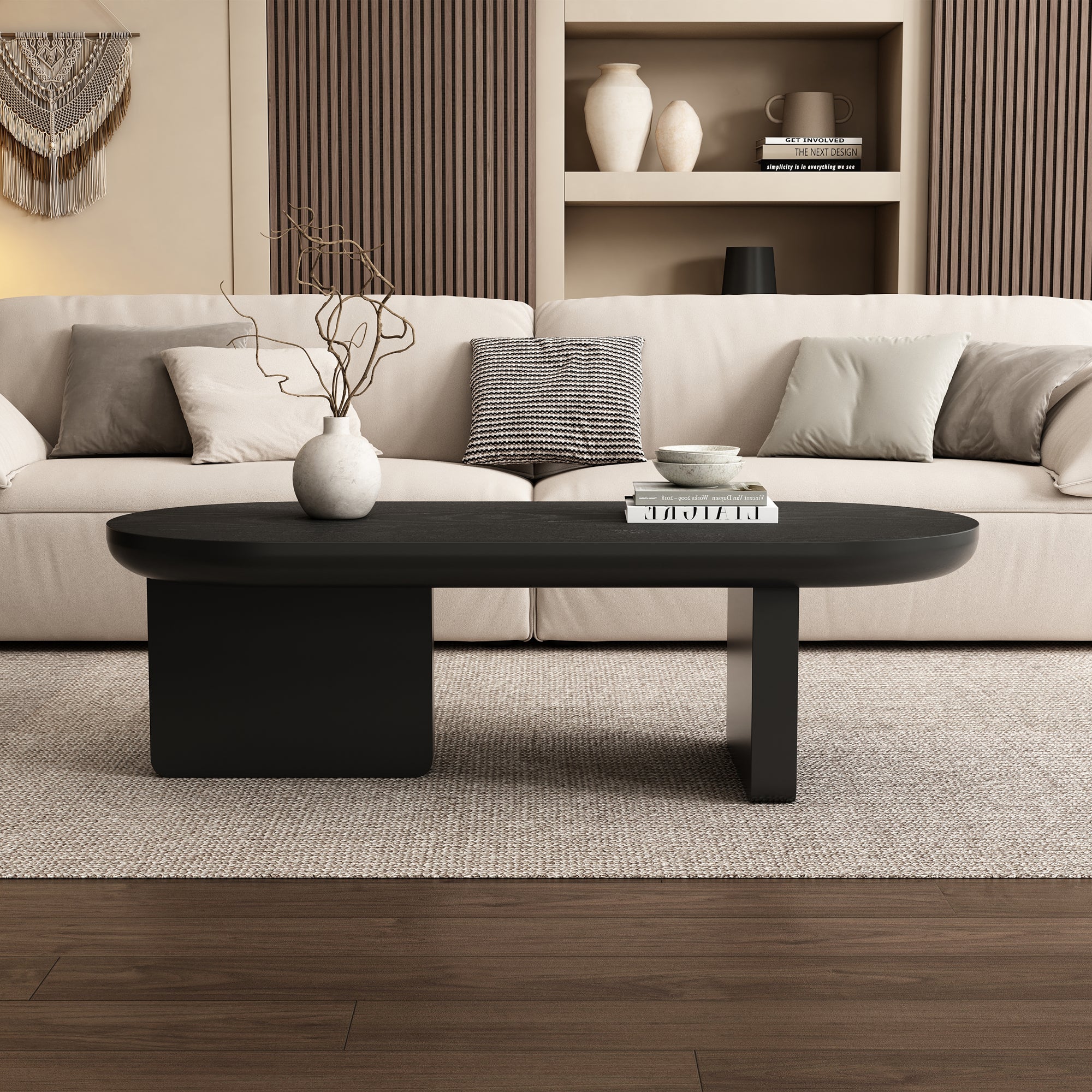 N625P300081S Black Modern Minimalist Coffee Table, Living Room Table, Spray Paintable, Oval Table, Sofa Table, Side Table, Coffee Table, Leisure Table Made Of MDF