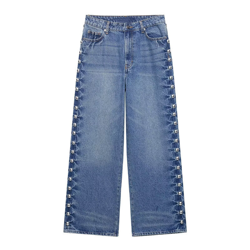 Straight-leg Denim Jeans With Metal Rivet Detailing