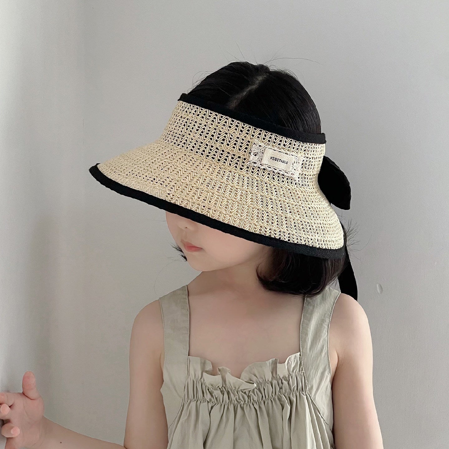 Kids Brimless Straw Hat Womens Summer Korean Style Wide Brim Fashionable
