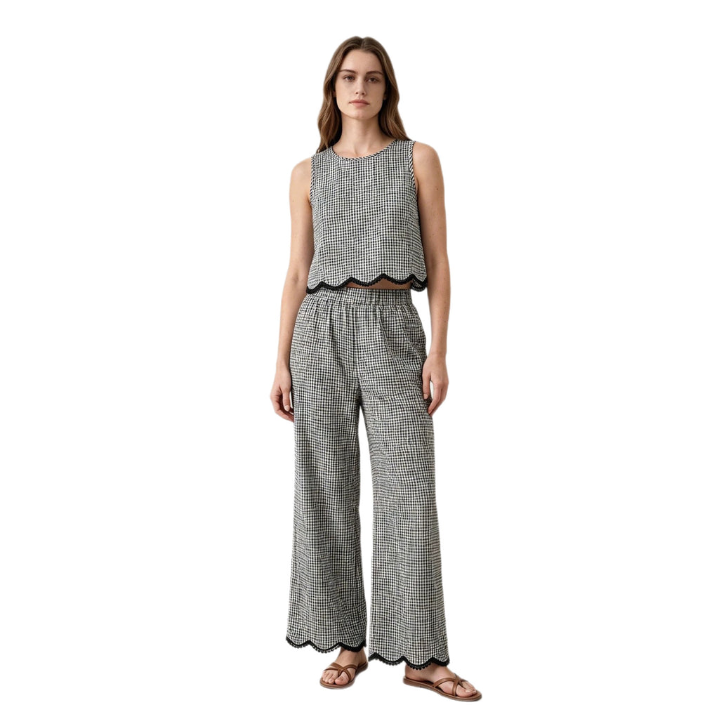 Womens Casual Loose-fit Sleeveless Wide-leg Pants Two-piece Set