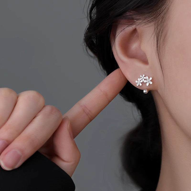 925 Silver Needle Flower Stud Earrings