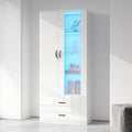 LED Lighted Display Cabinet, 2 Doors, Standing Display Case With Transparent Door, Freestanding Display Case White LED Display Cabinet Living Room Wall LED Display Case LED Cabinet Buffet Cabinet