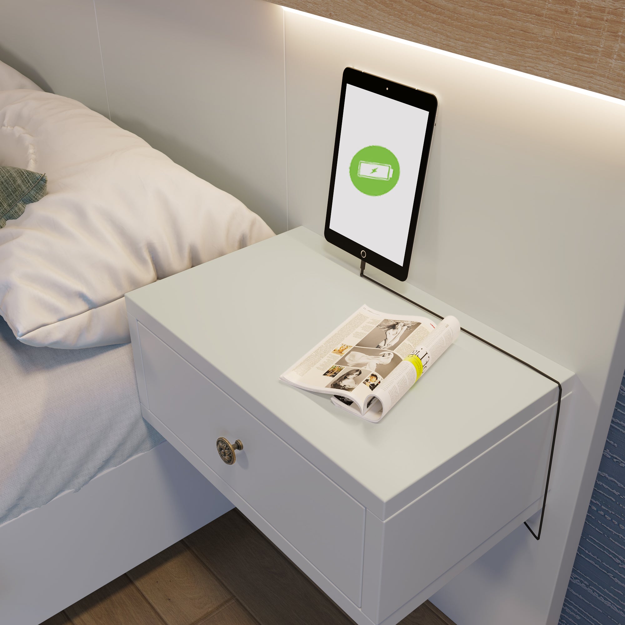 Double Bed Bed With 2 LED Bedside Dressers  USB C Socket 180 X 200 Cm Wooden Bed Incl. 2 Bedside Tables Bedroom Complete 205x284x90.5 Cm D W H Set In Oak Sonoma White  Without Mattress