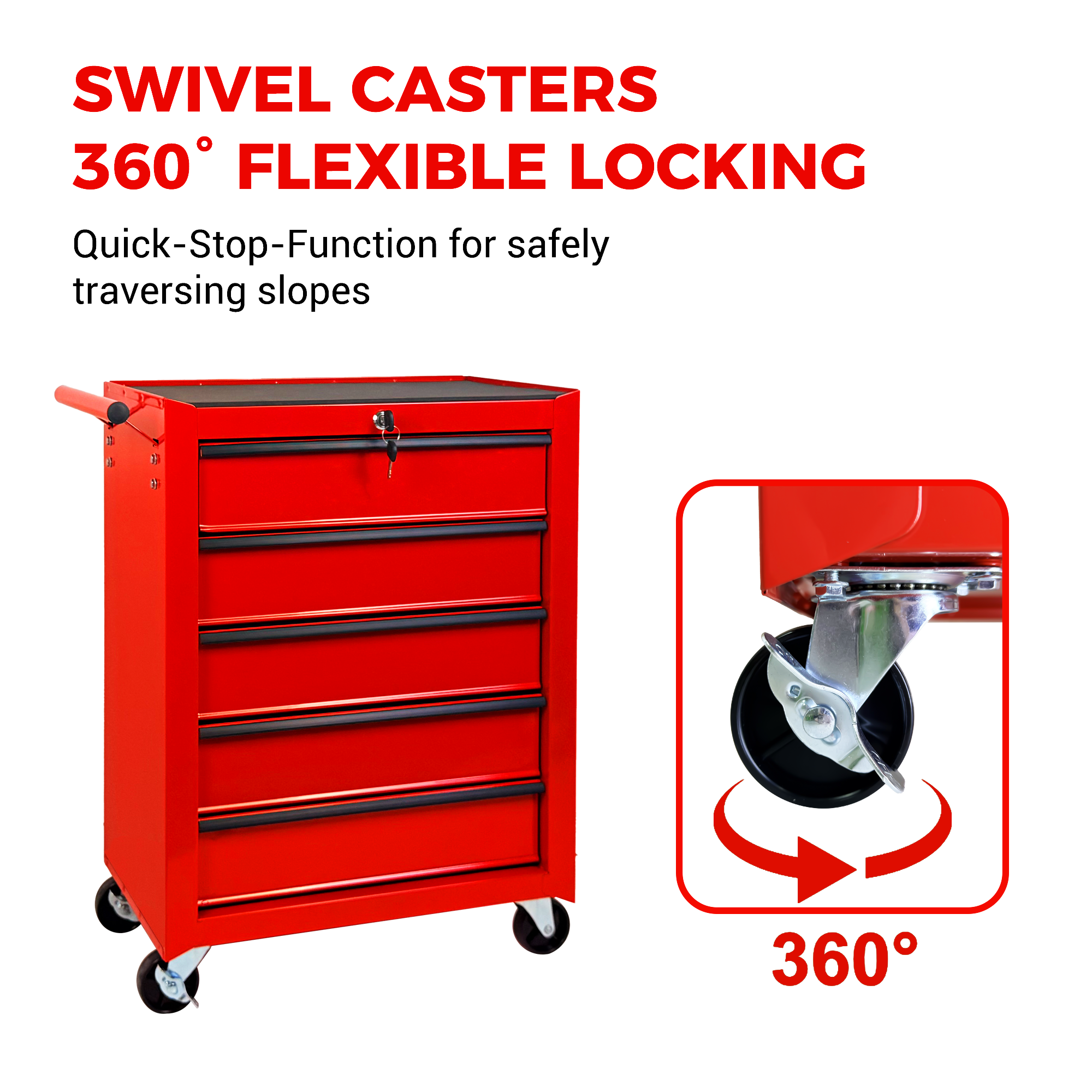 Excelo 5 Drawer Rolling Tool Chest, Ball Bearing Slides, Steel Storage For Garage And Workshop