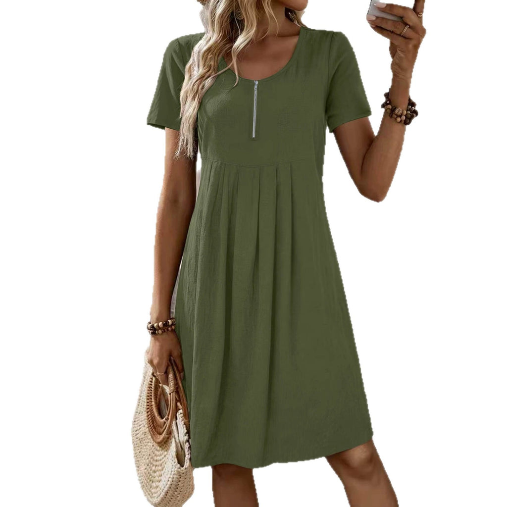 Mens Fashionable Loose-fit Zip-up Short-sleeve Dress