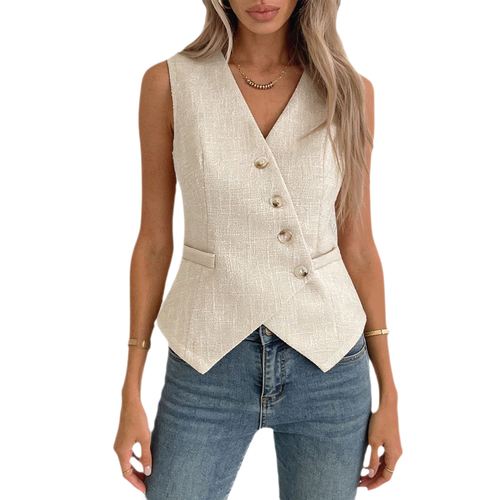 Sleeveless Shirt Elegant Button-front Top For Summer