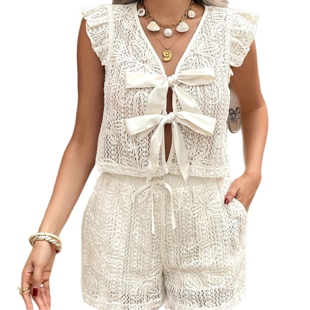 Women's Shirt Top And Drawstring Shorts Set