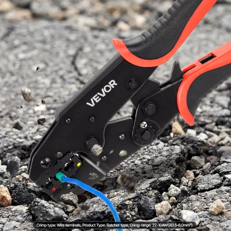 VEVOR Crimping Tool, 22-10 AWG Ratcheting Wire Crimper Tool, Labor-Saving Electrical Terminal Crimp Pliers With Clear Metric & AWG Markings, Quick Release, Adjustable Force For Multiple Terminals