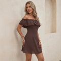 Womens Polka-dot Off-shoulder Dress