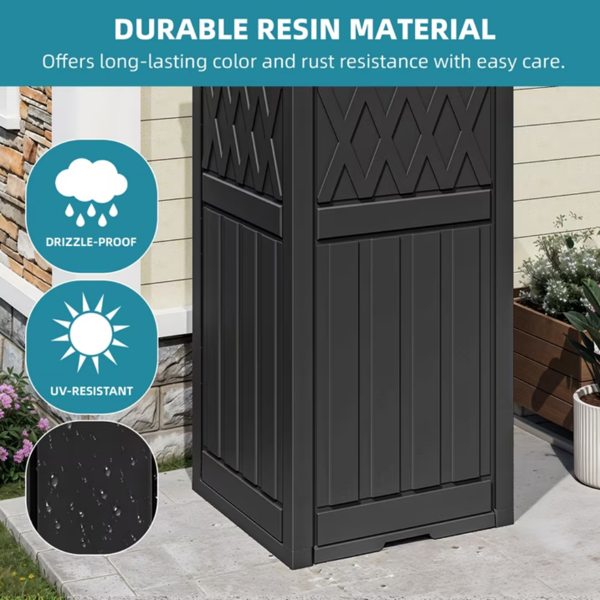38 Gallon Outdoor Trash Can, Waterproof Resin Garbage Bin With Lid & Drip Tray For Porch Backyard Patio, Black  Shipment From Walmart