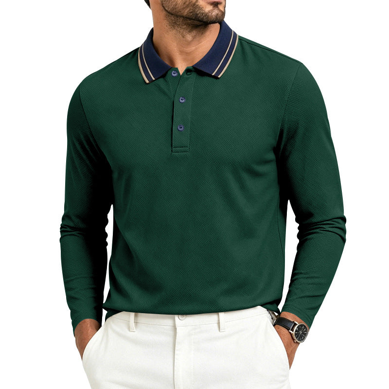 Mens Polo Shirt With Lapel Collar And Long Sleeves