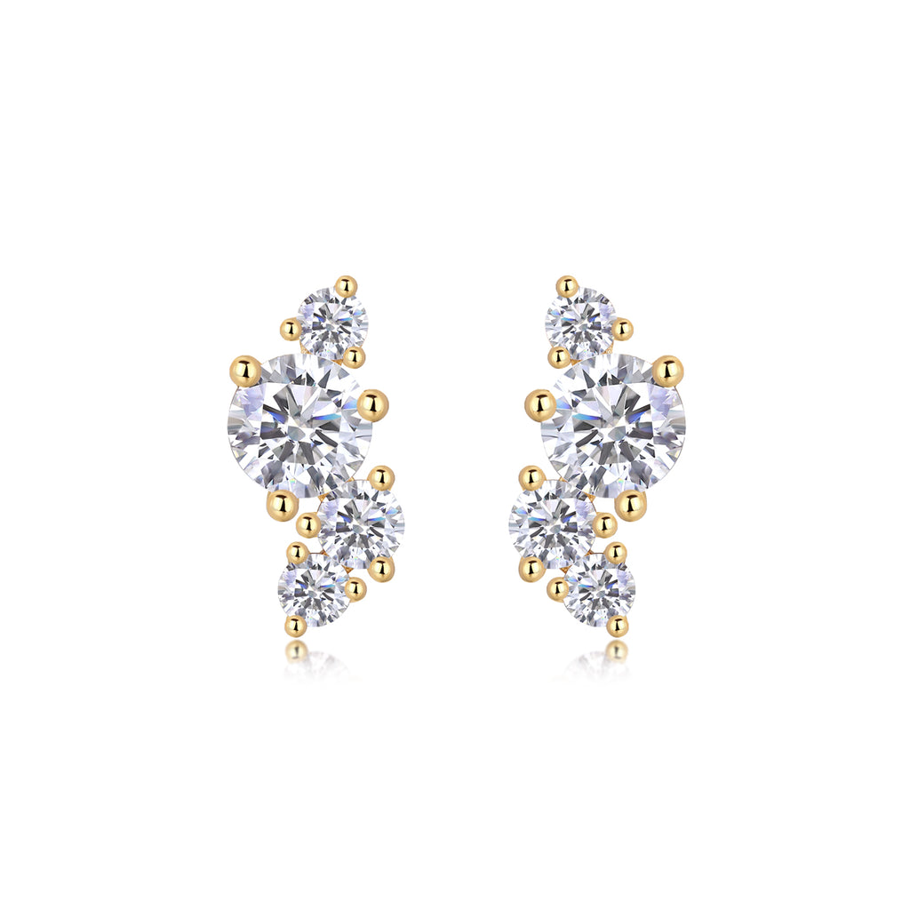S925 Sterling Silver Asymmetrical Cluster Stud Earrings, D-VVS1 Moissanite, Platinum Plated 2.3g Women's Jewelry Gift Box