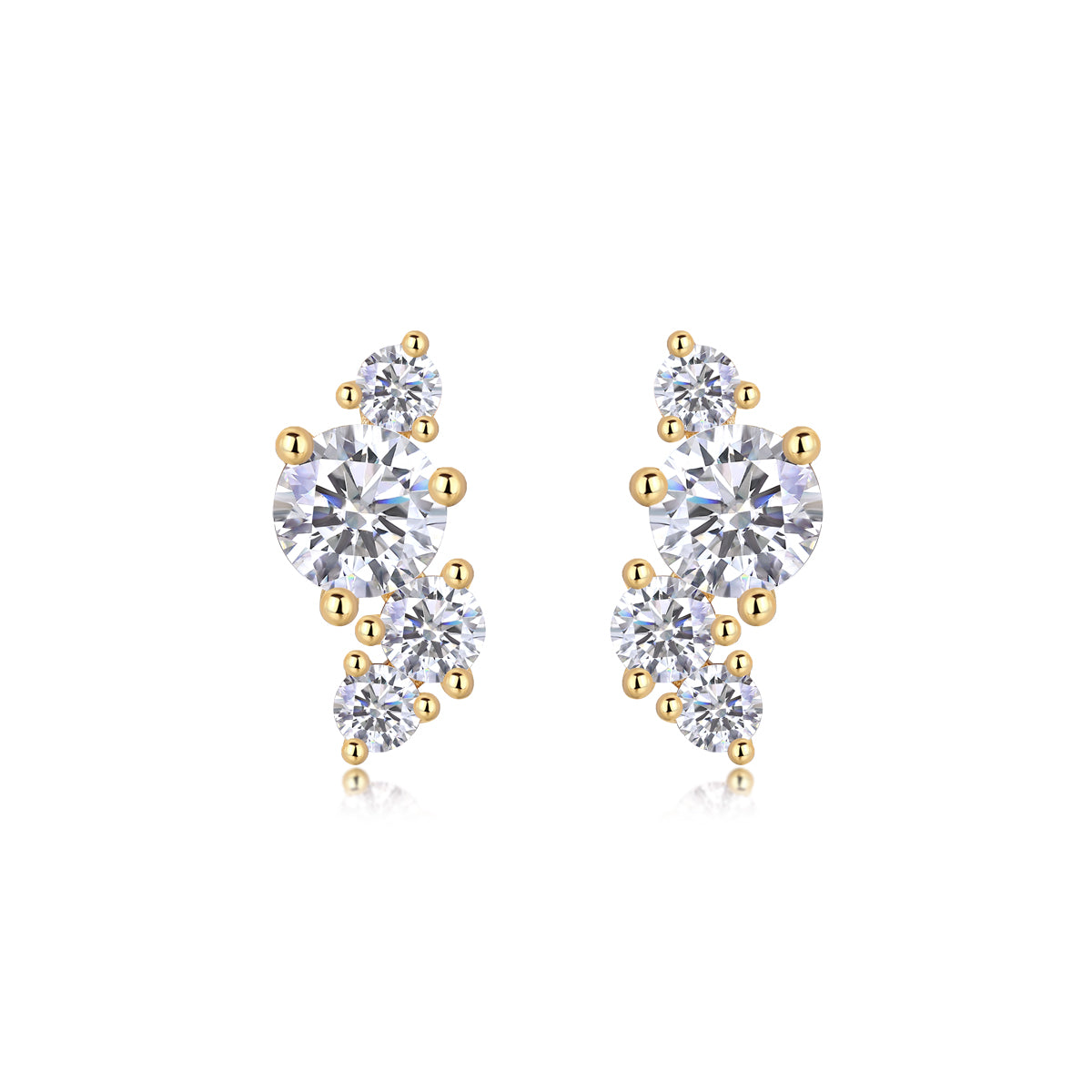 S925 Sterling Silver Asymmetrical Cluster Stud Earrings, D-VVS1 Moissanite, Platinum Plated 2.3g Women's Jewelry Gift Box