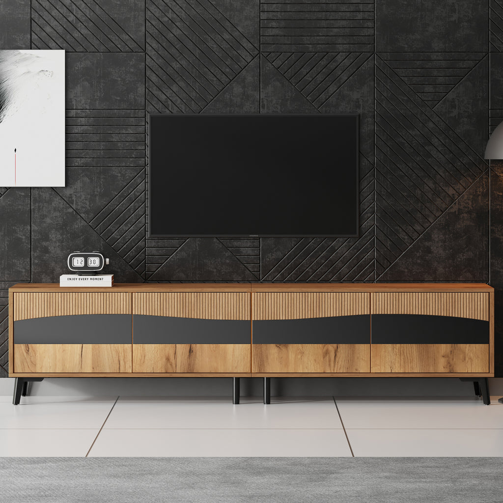 180x40x50cm TV Cabinet, Wood Color - Black Splice TV Stand, TV Cabinet With 4 Cabinets, Living Room Cabinet With 8 Support Legs, Recommended Load Capacity 30kg, Symmetrical Design, Lowboard