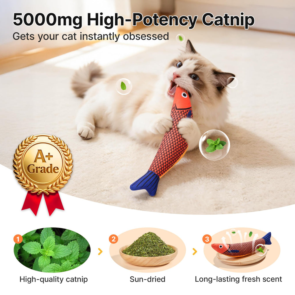 Cat Toys Saury Fish, 3 Pack, Catnip Crinkle Sound, Soft And Durable, Interactive Kitten Kicker For Indoor Kitty Exercise  For All Breeds