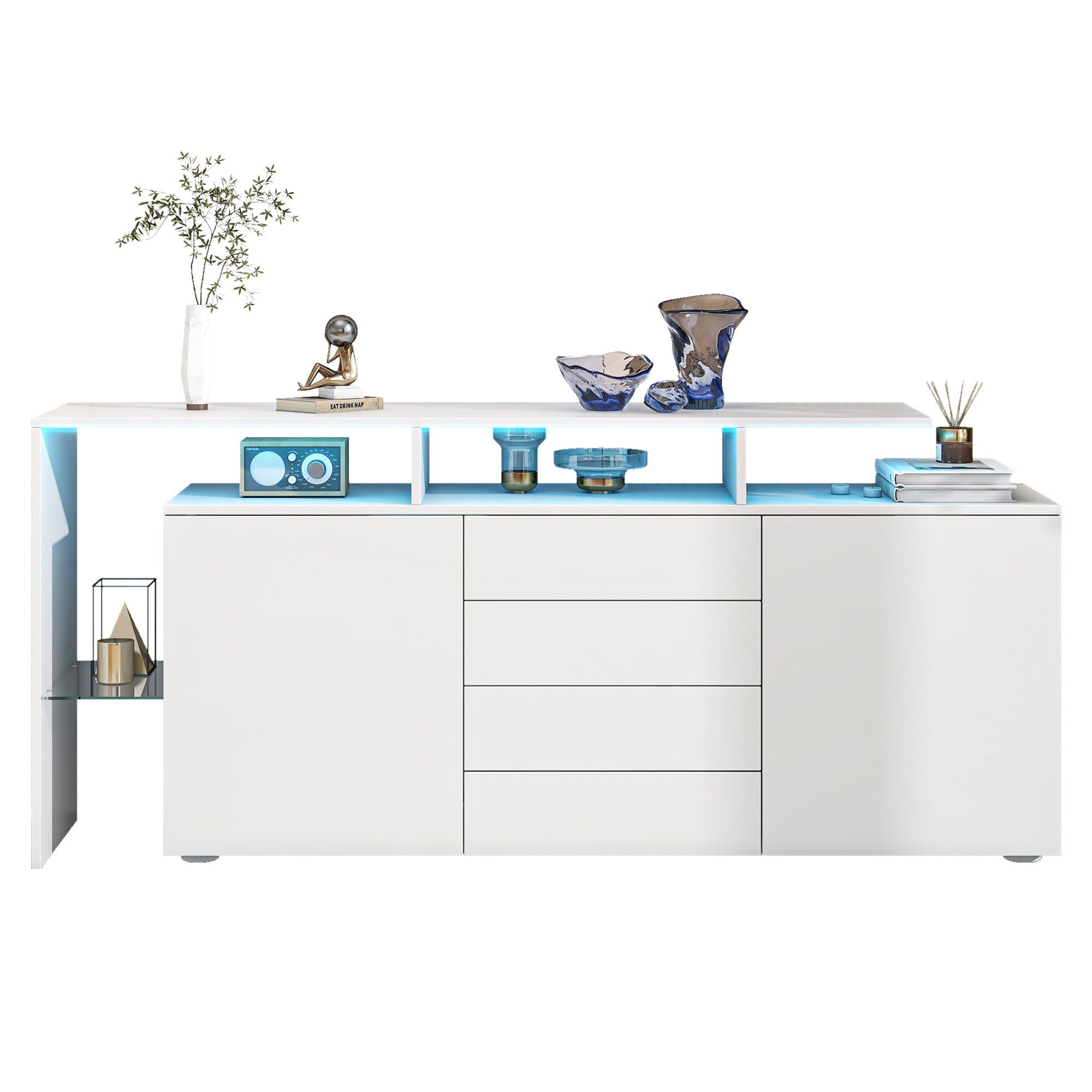 Chest Of Drawers, Sideboard With LED, Living Room Furniture In White High Gloss, Living Room Cabinet, Floor Standing Cabinet, TV Cabinet, Living Room Wall, Highboard, Multi-purpose Cabinet