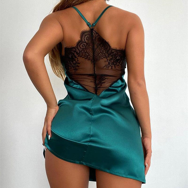 Skirt Green Splicing  Lace Of Female Summer Suspenders