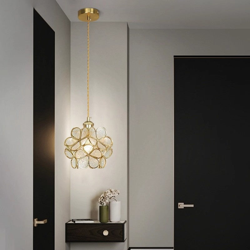Japanese Style All Copper Glass Petal Pendant Lamp Restaurant Coffee Shop