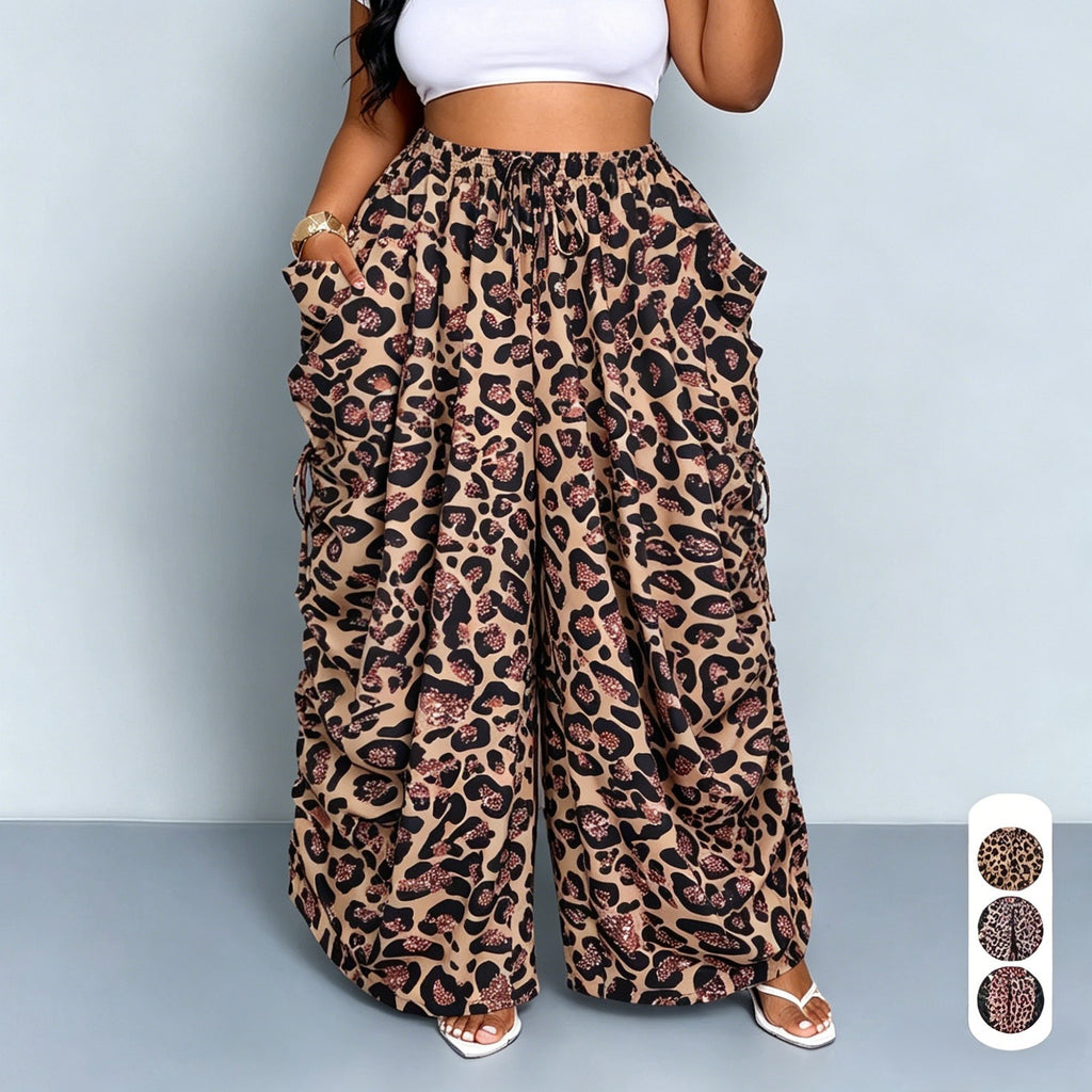 High-waisted Versatile Leopard-print Wide-leg Pants