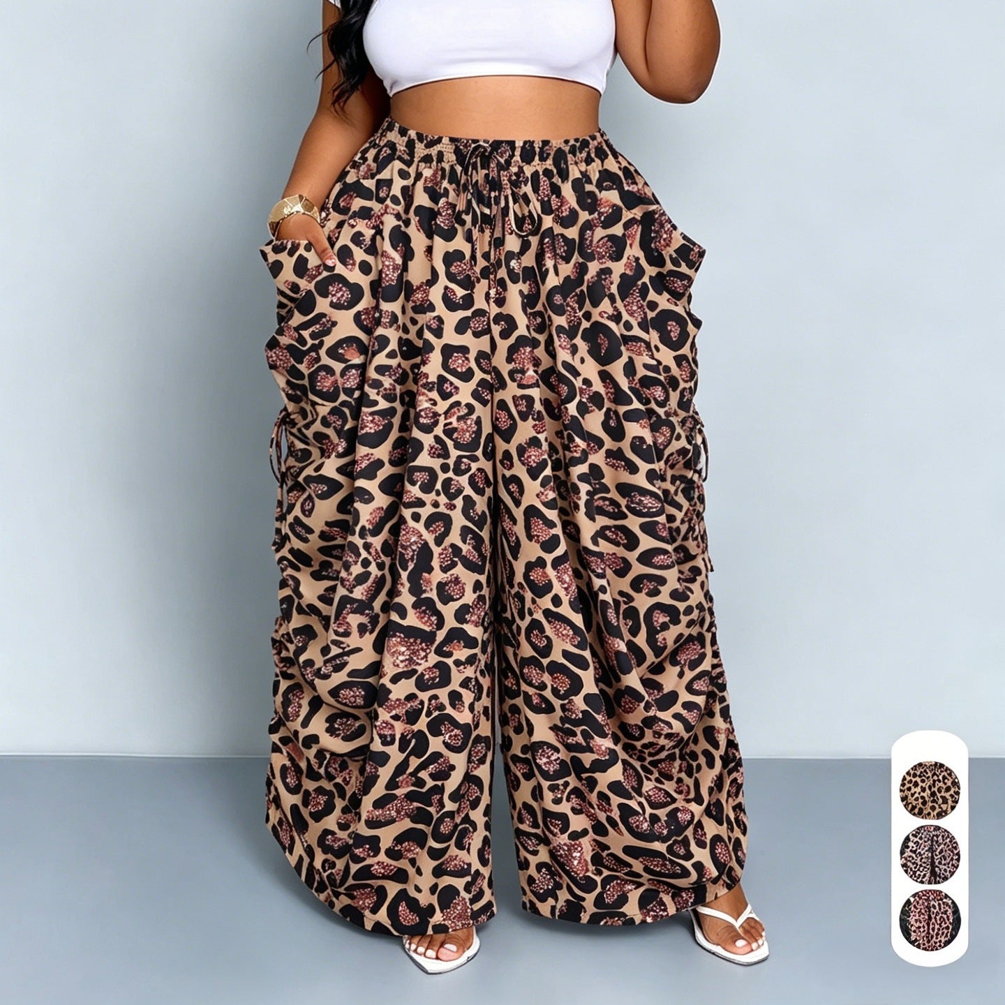 High-waisted Versatile Leopard-print Wide-leg Pants