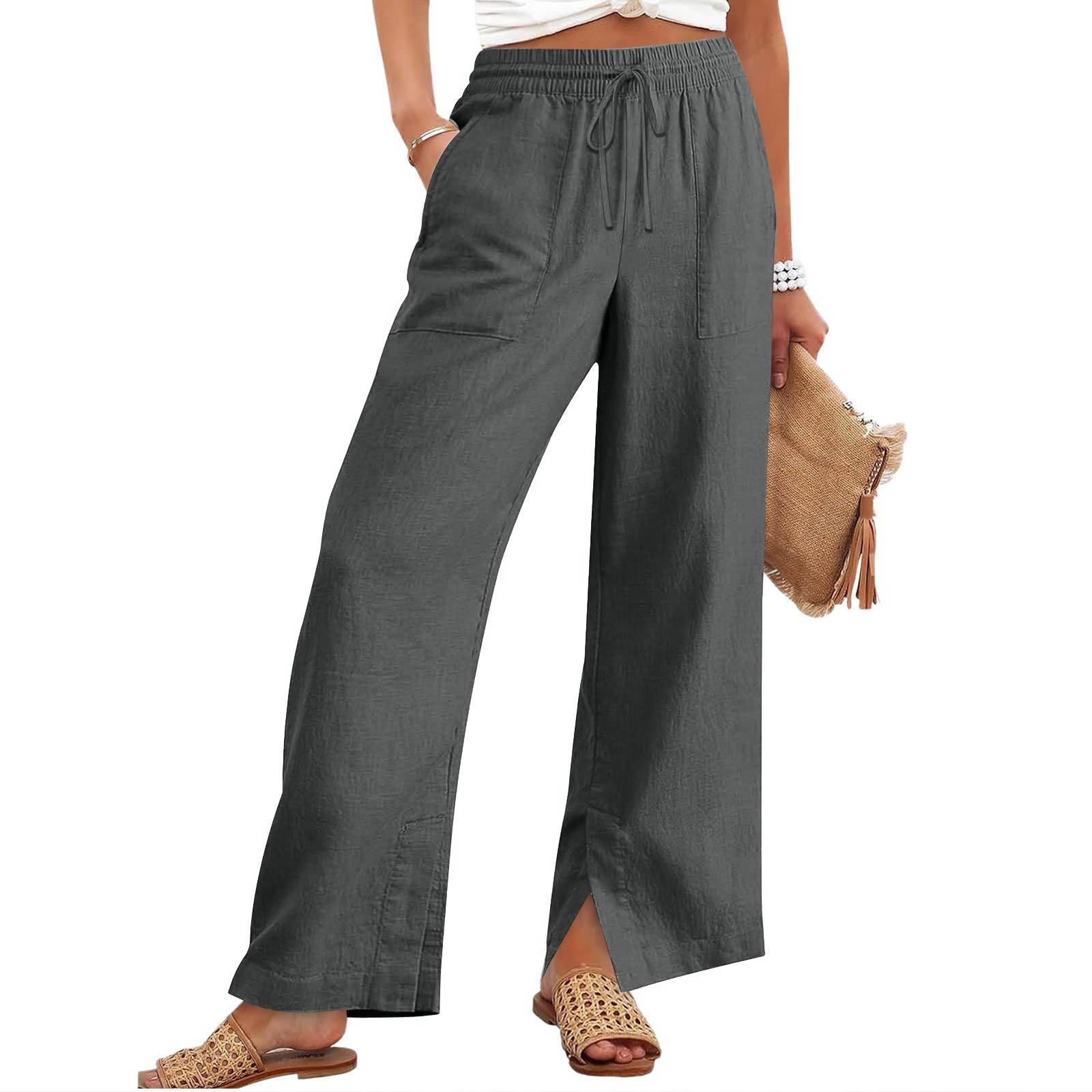 Wide-leg Pants With A Fitted Waist And Drawstring Solid-color Casual Trousers
