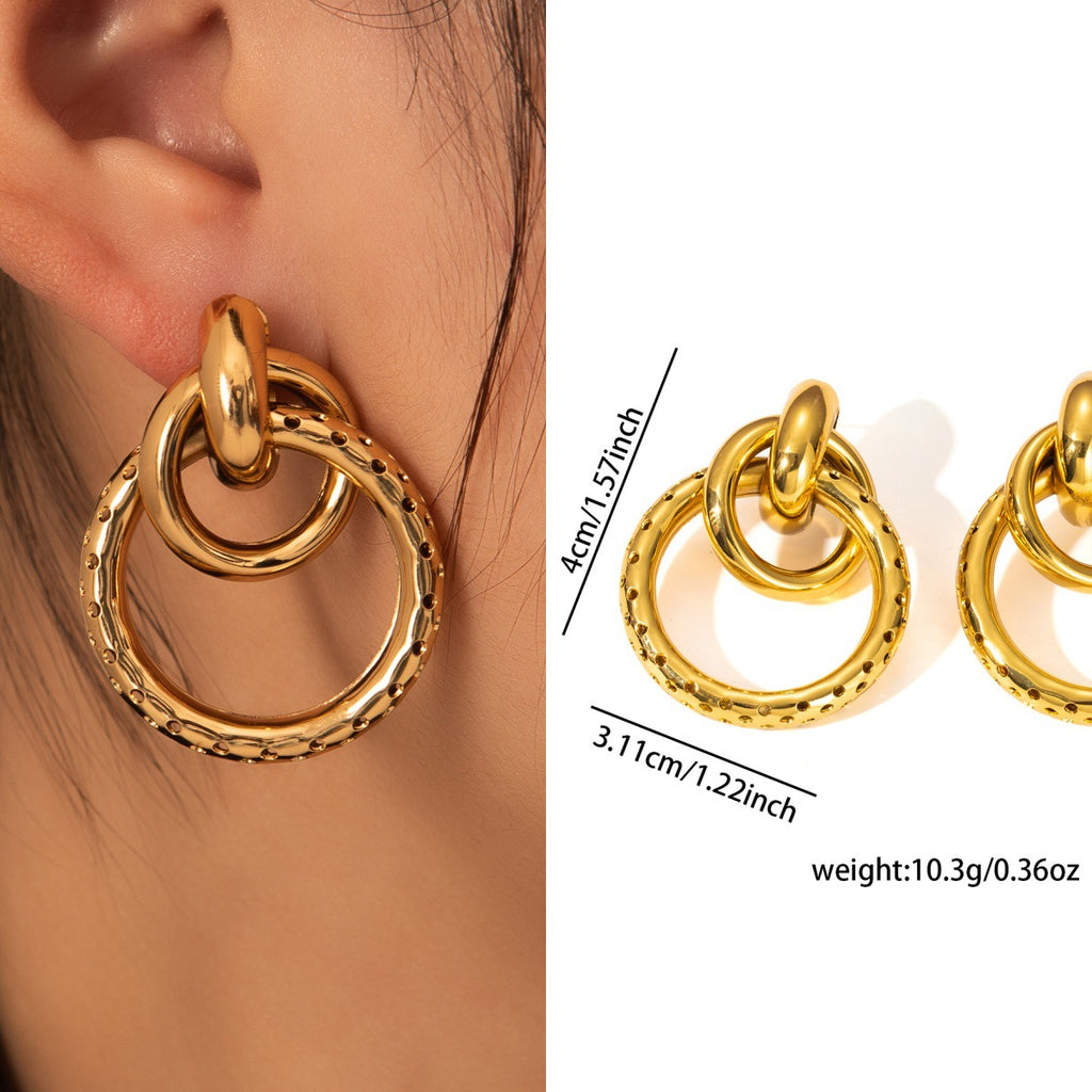 Daily Commute Gold Stainless Steel Earrings, Niche Light Luxury High-End Non-Fading Titanium Steel Ladies Earwear