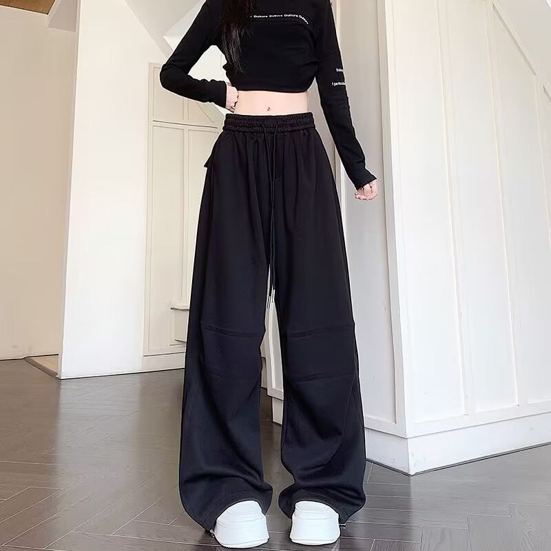 New Arrival Draped Relaxed-style Floor-length Pants With A Drawstring And Wide Legs