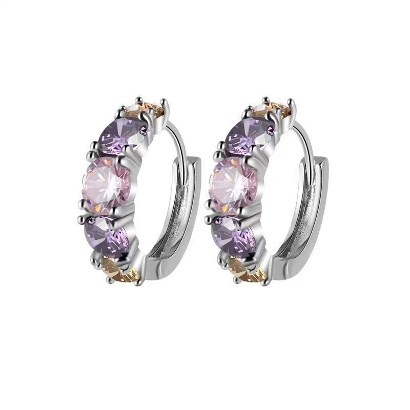 Heavy Craft Full Purple Rhinestone Angel Combo Stud & Huggie Earrings, Super Sparkly Edgy Hot Girl Style Ear Jewelry