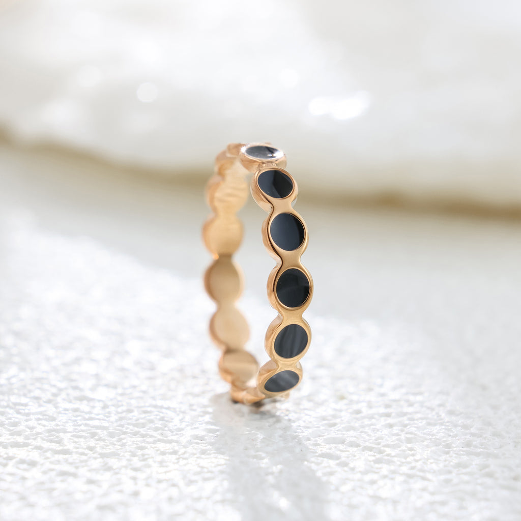 Korean Style Rose Gold Titanium Steel Ring - Black Coated Surface Fashion Jewelry For Women Men Daily Wear