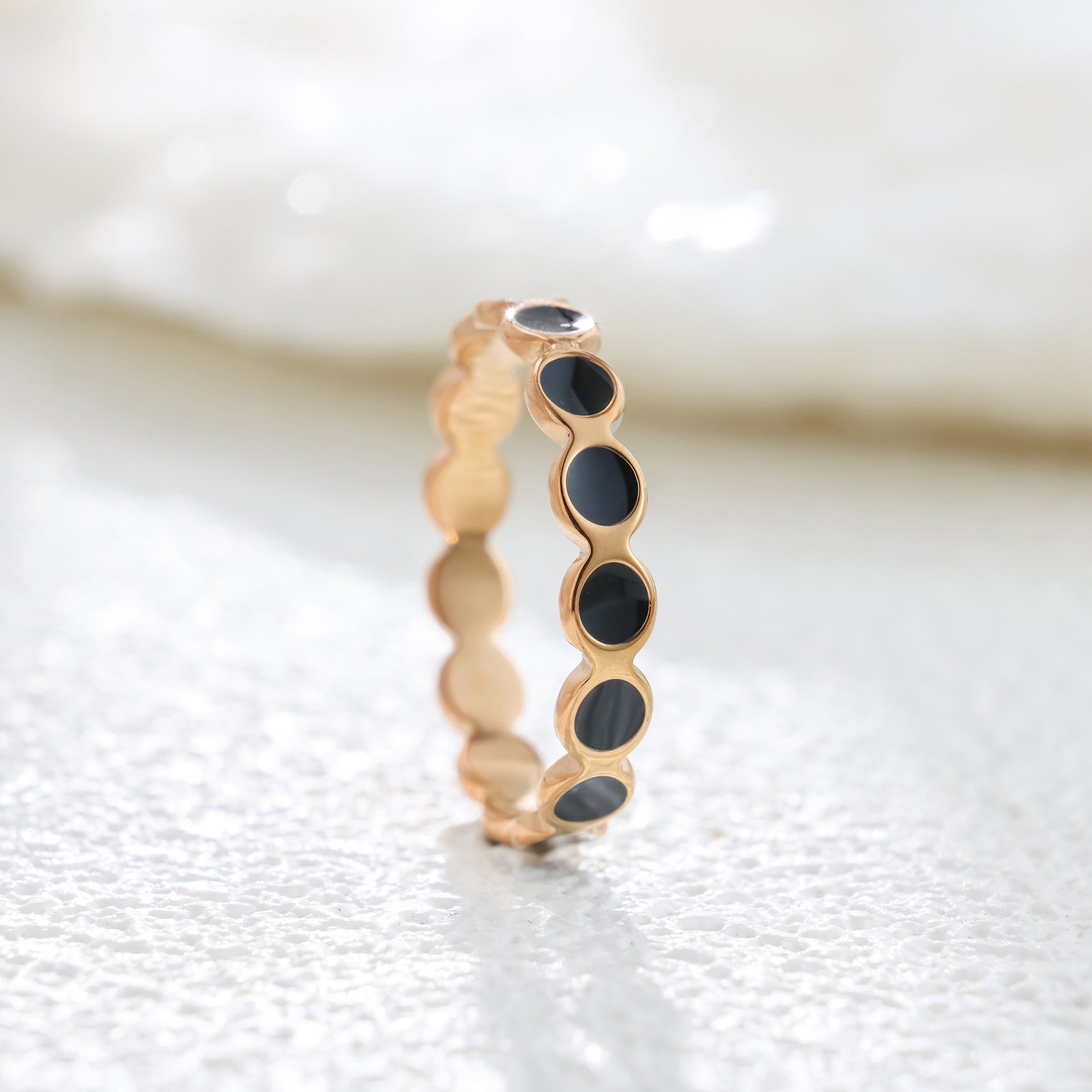 Korean Style Rose Gold Titanium Steel Ring - Black Coated Surface Fashion Jewelry For Women Men Daily Wear
