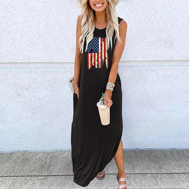 European And American-style Fashionable Sleeveless Pocketed Dress For Women