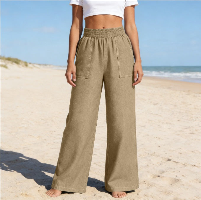 New-style Loose-fitting Versatile Solid-color Ankle-length Denim Wide-leg Pants