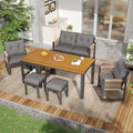 Modern Outdoor Sofa Set , Multi-Person Leisure And Meeting Set , Iron Frame , Braided Armrests , Seat Cushion Included , Multifunctional Table