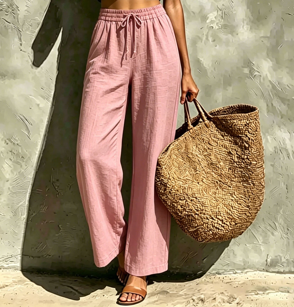 New Womens Casual High-waisted Loose-fitting Trousers With An Elastic Drawstring