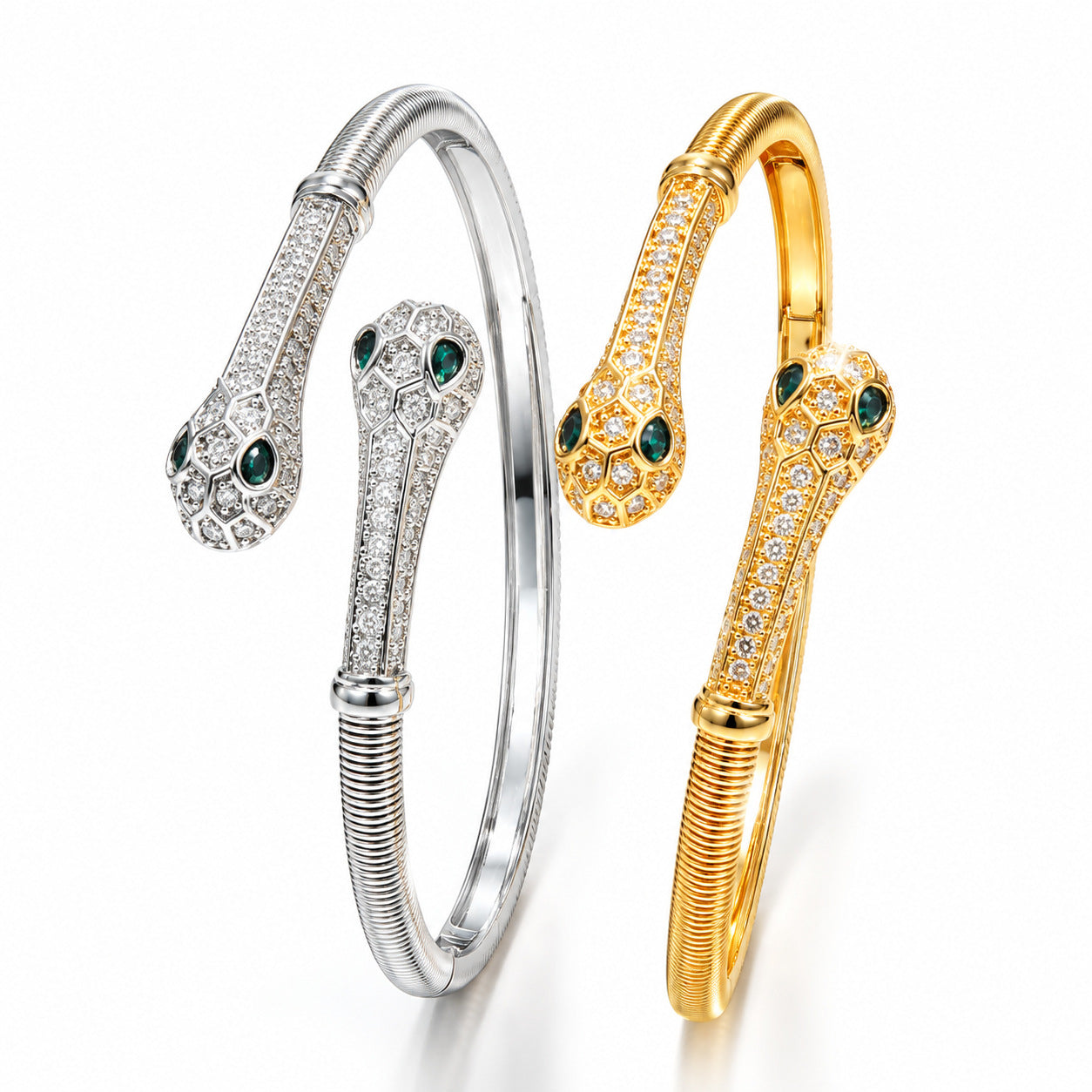 Light-luxury Fully Diamond-encrusted Double-headed Serpent Bracelet