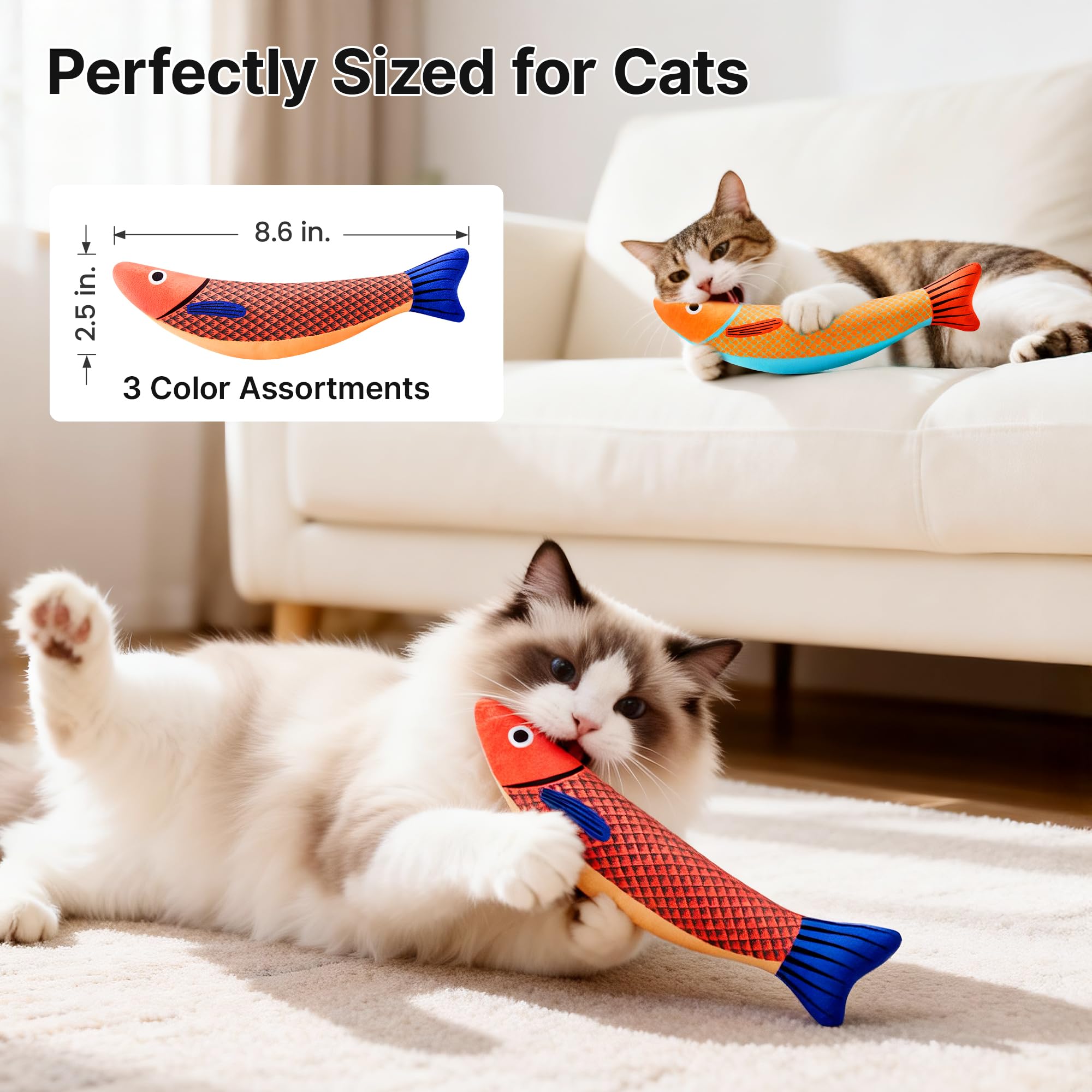 Cat Toys Saury Fish, 3 Pack, Catnip Crinkle Sound, Soft And Durable, Interactive Kitten Kicker For Indoor Kitty Exercise  For All Breeds
