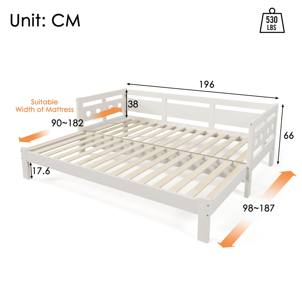 Daybed Daybed, Pull-out Bed, 90x190cm, Solid Pine, With 2nd Bed And Roll-up Grate Heart Shape Bed White