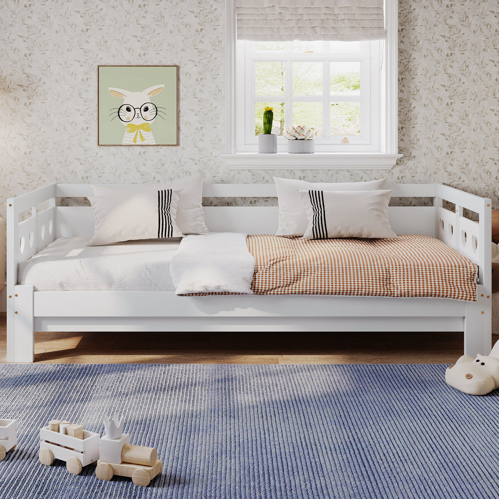 Daybed Daybed, Pull-out Bed, 90x190cm, Solid Pine, With 2nd Bed And Roll-up Grate Heart Shape Bed White