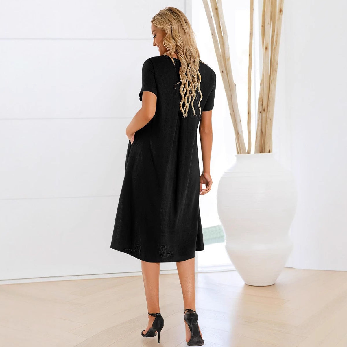 Plus-size Crew-neck Casual Loose-fitting Dress