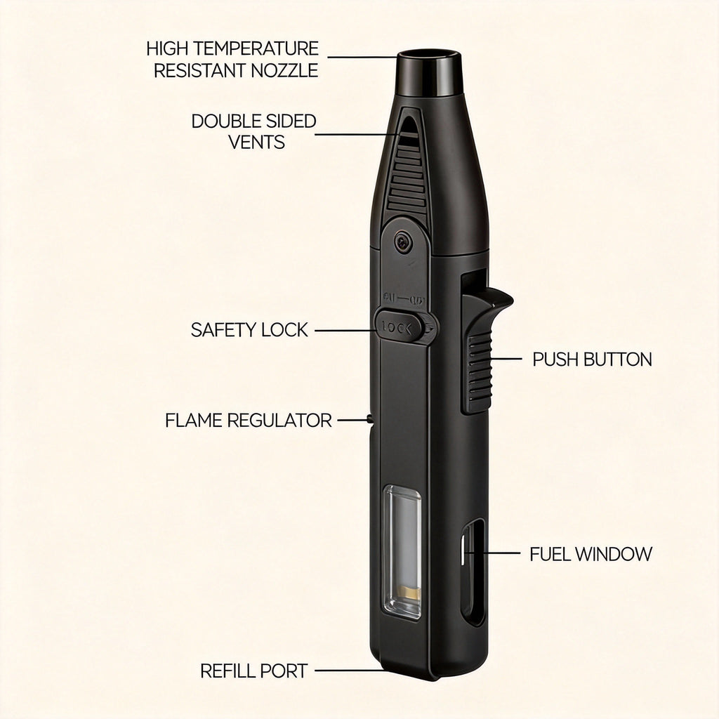 Outdoor Windproof Lighter, Torch Lighter, Blue Flame Lighter With Safety Lock, Suitable For Candles, Barbecue, Stove Walls, Camping Gifts  Excluding Butane Gas