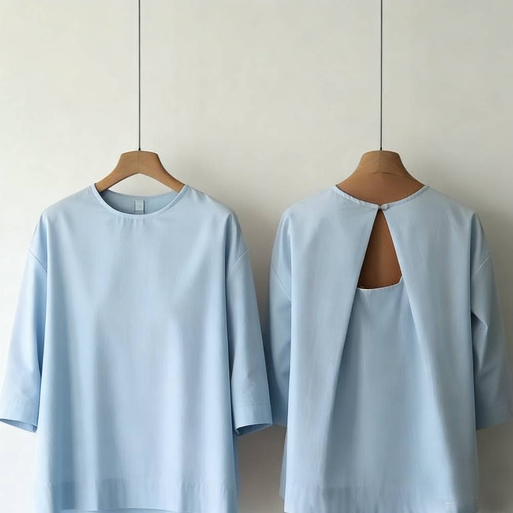 Womens Backless Top With A Round Neck And Three-quarter-length Sleeves