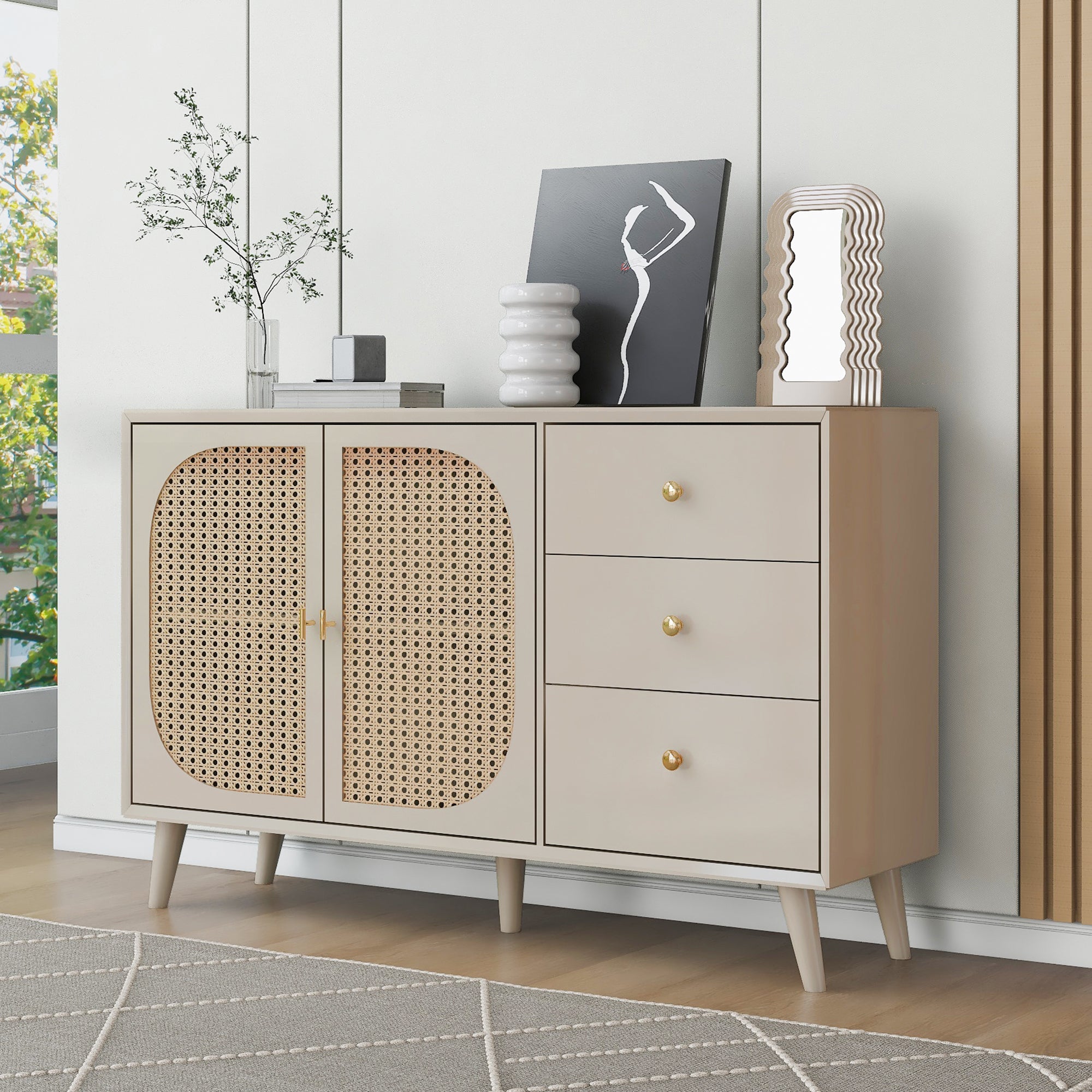 CHANGE IMAGE Dining Room Living Room Sideboard Chest Of Drawers Standing Cabinet Storage Sideboard TV Table With Doors And Drawers Sideboard With Large Storage Offwhite Cream Width 120 Cm