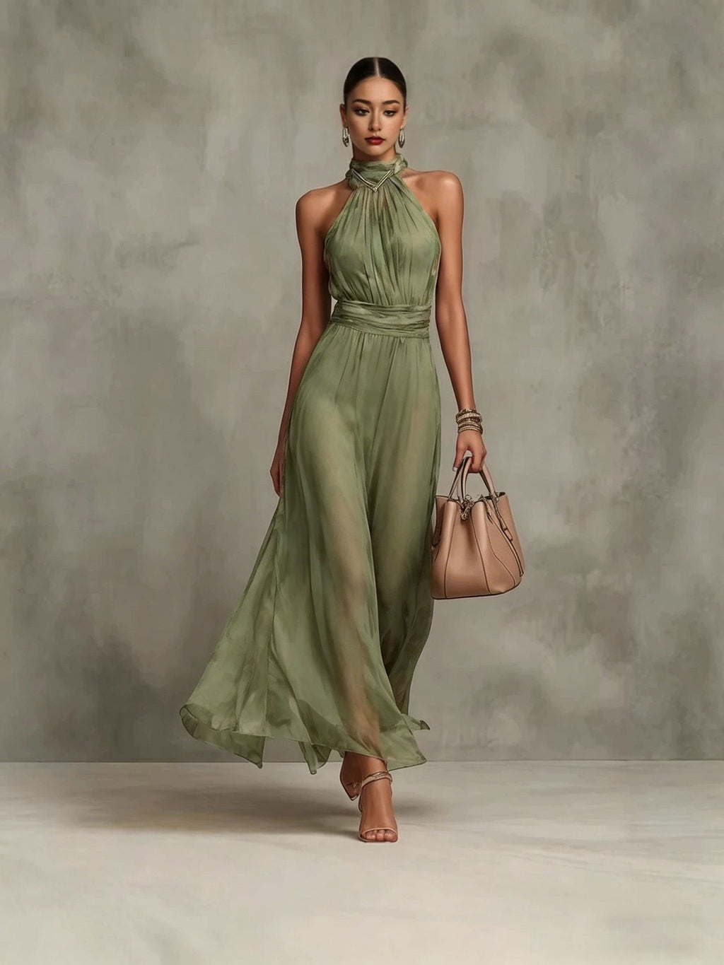Resort-style Waist-cinching Figure-flattering Pleated Dress