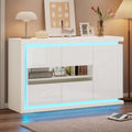 140x40x84cm Living Room Cabinet,Modern Dresser With 4 Compartments, Width 140cm,Side Cabinet With LED Light Strip,High Gloss Sideboard With Tempered Glass Doors,Suitable For Hallways, Living Room, Off