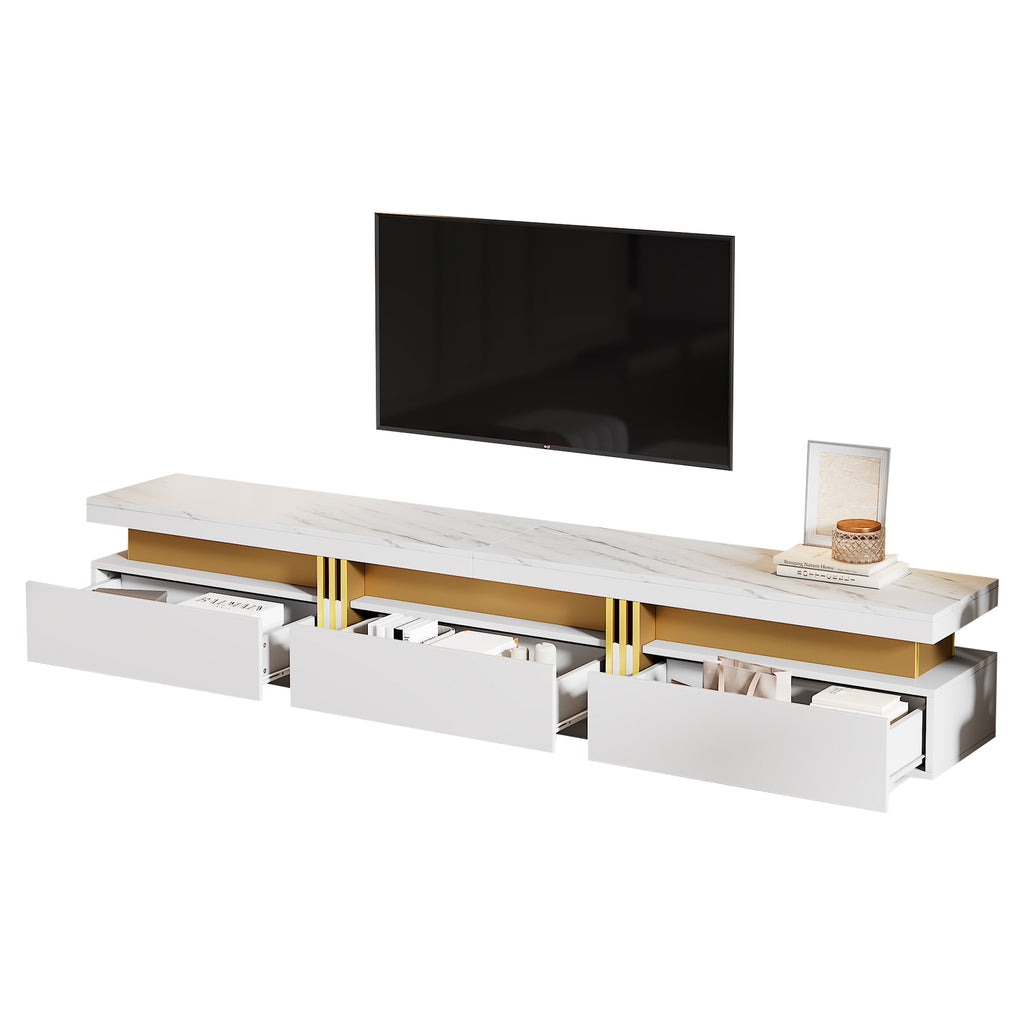 N625P213324325W Modern Lowboard TV Cabinet With Marble Look, TV Board, TV Chest Of Drawers, 200 X 40 X 42 Cm - For TVs Up To 90 Inches, Three Drawers And 1 Cable Management
